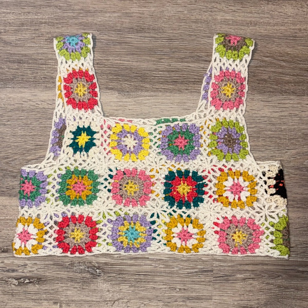 Boho Crochet Patchwork Multicolored Crop Top